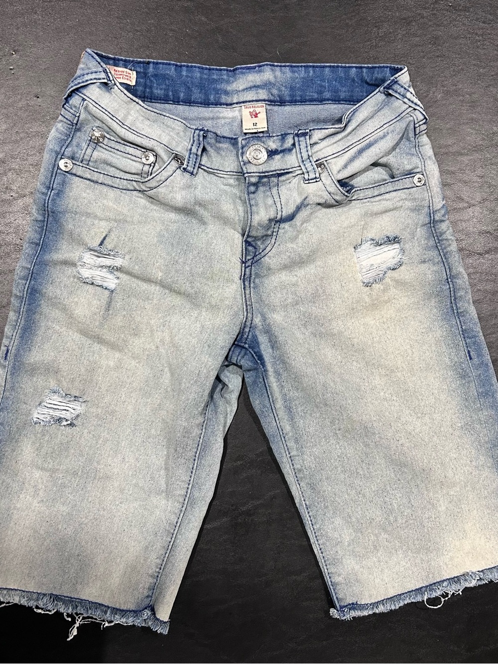 True Religion Kids Light Wash Distressed Denim Bermuda Shorts